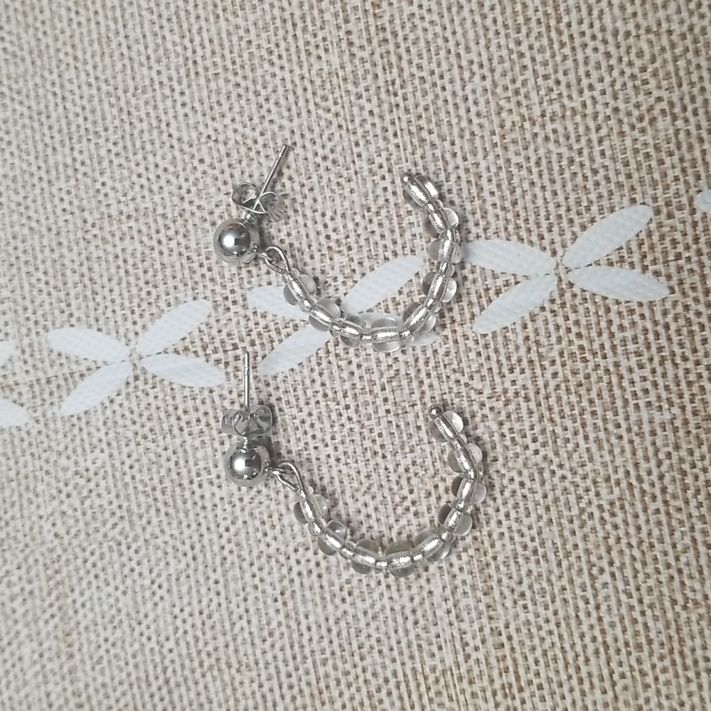 Clear Bead Hoop Earrings.